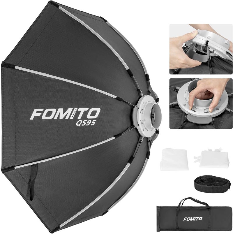 FOMITO 37.4"/95cm Octagonal Softbox, Quick Release Bowens Mount Softbox with Honeycomb Grid, Light Diffusers, Bag for Godox SL-60W SL60IID SL150R SL300R - Image 1